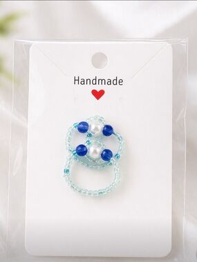 🚨 5 for 25🚨 Handmade Beaded Ring – Blue & Pearl Stretch Ring